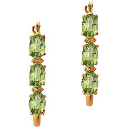 10k Yellow Gold Green Amethyst and Diamond Hoop Earrings