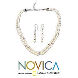 Sterling Silver 'Perfect Peace' Pearl Jewelry Set (India)