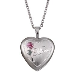 Silvertone Engraved 'Mom' 16mm Heart Locket Necklace