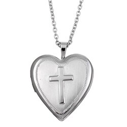 Silvertone Cross 20mm Heart Locket Necklace