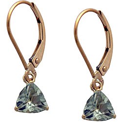 10k Yellow Gold Green Amethyst Trillion Leverback Earrings