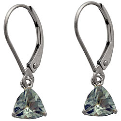 10k White Gold Green Amethyst Trillion Leverback Earrings