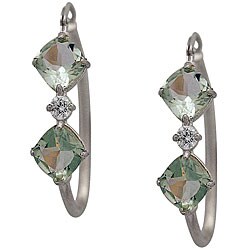 10k White Gold Cushion-cut Green Amethyst Hoop Earrings