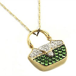 14k Gold Tsavorite and 1/4ct TDW Diamond Handbag Necklace (H-I, I1-I2)