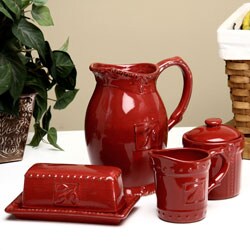 Signature Housewares Sorrento Ruby Red Sugar Bowl, Creamer, Butter Dish and Pitcher Set online overstock coupons, overstock deals 24hrs