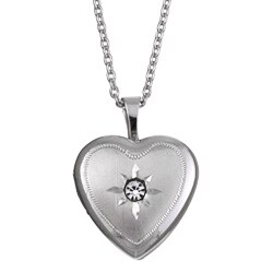 Silvertone Cubic Zirconia 16mm Heart Locket Necklace