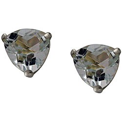 10k White Gold Trillion-cut Green Amethyst Stud Earrings
