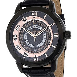 Stuhrling Original Men's 'World Traveler' Swiss Quartz Stainless Steel and Black Leather Watch