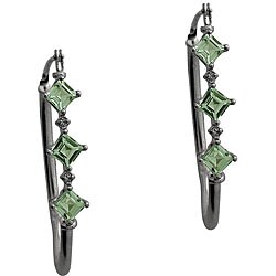 10k White Gold Green Amethyst and Diamond Hoop Earrings