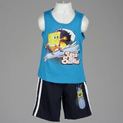 Swim Shorts - Nickelodeon SpongeBob Boy's Blue Tank and Swim Shorts Set
