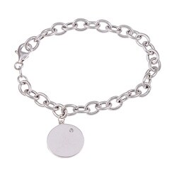 Sterling Silver Diamond Accent Disc Charm Bracelet