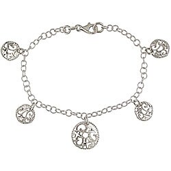 Italian Sterling Silver Filigree Heart Circle Charm Bracelet