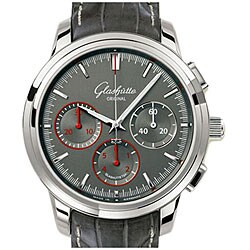 Glashutte Senator Men's Gray Leather Strap Chronograph Watch