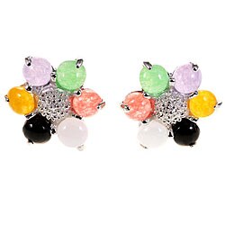 Sterling Silver Jade and Black Onyx Earrings (China)