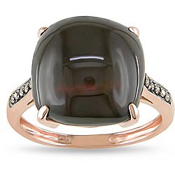 10k Pink Gold Smokey Quartz and Diamond Ring