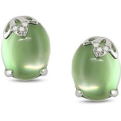 10k White Gold Green Amethyst and Diamond Earrings