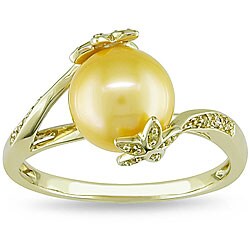 10k Yellow Gold Golden Pearl and Yellow Diamond Accent Ring (8.5-9mm)