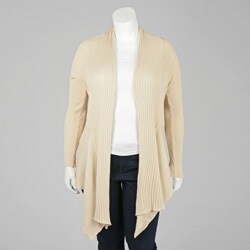 Population Women's Plus Size Ribbed Waterfall Cardigan
