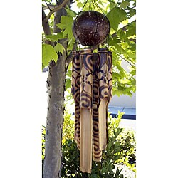 Bamboo and Coconut 20-inch Burnt Hibiscus Chime (Indonesia)