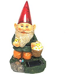 Gnome Holding Daisy Basket Solar Light