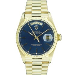 Pre-owned Rolex President Men's 18k Gold Day/ Date Blue Dial Watch