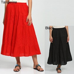 Claudia Richard Women's Embroidered Long Tiered Eyelet Skirt