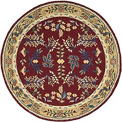 Hand-hooked Red Wool Rug (6' Round)