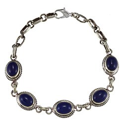 Silverplated Simulated Lapis Oval Bracelet (Nepal)