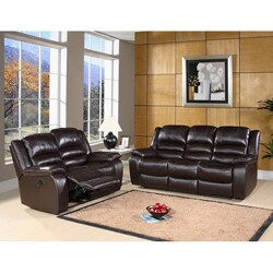 Brownstone Italian Leather Reclining Sofa and Loveseat Set