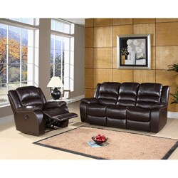 Brownstone Italian Leather Reclining Sofa and Armchair Set
