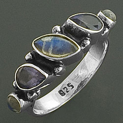 Sterling Silver Moonstone and Iolite Leaf Ring (India)