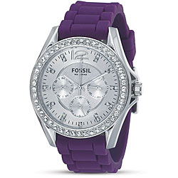 Fossil Women's Stainless Steel Case Purple Silicon Strap Watch