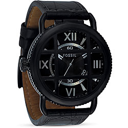 Fossil Men's Black Stainless Steel Case Black Leather Strap Watch