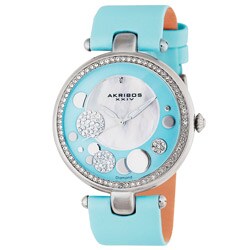Akribos XXIV Women's Light Blue Sunray/ Diamond Dial Quartz Strap Watch