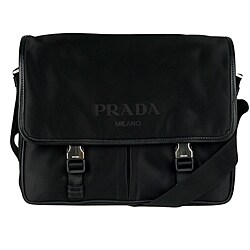 Prada Tessuto and Saffiano Double Clip Messenger Bag