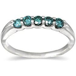 14k White Gold 1/2ct TDW Blue Diamond 5-stone Band