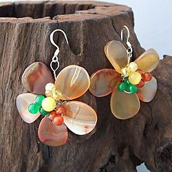 Silver Carnelian, Aventurine, Honey Jade and Crystal Earrings (Thailand)