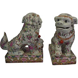 Porcelain Rose Foo Dogs (Two)