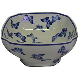 Porcelain Square Blue Butterflies Bowl