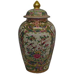 Rose Medallion Porcelain Temple Jar