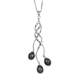 Sterling Silver Twist Black Freshwater Pearl Necklace (6-7 mm)