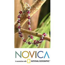 Sterling Silver 'Daisy Dew' Garnet Charm Bracelet (India)