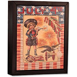 Vintage '4th of July Firework Boy with Fireworks' Giclee Gallery Framed Print (16x20)