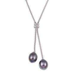 Sterling Silver Black Freshwater Pearl Necklace (9-9.5 mm)