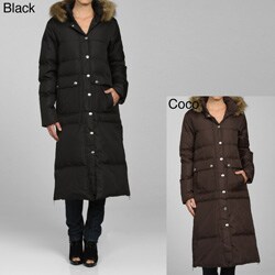 DKNY Women's Long Quilted Zip-front Down Coat