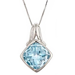 Sterling Silver Cushion-cut Blue Topaz Necklace