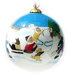 Winter Scene Glass Christmas Ornament (Case of 60)