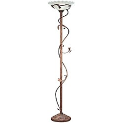 Antique Iron Alabaster Glass Torchiere Floor Lamp