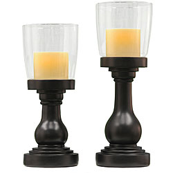 CandleTEK Black Hurricane Flameless Candle Holders and Candles (Set of 2)