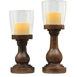 CandleTEK Brown Hurricane Flameless Candle Holders and Candles (Set of 2)